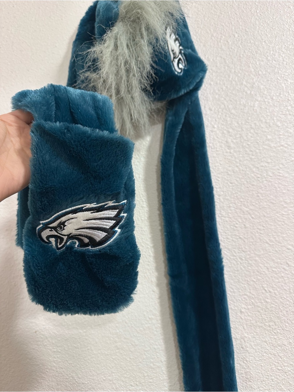 Philadelphia Eagles NFL Blue Plush Mohawk Beanie With Hand Mitts